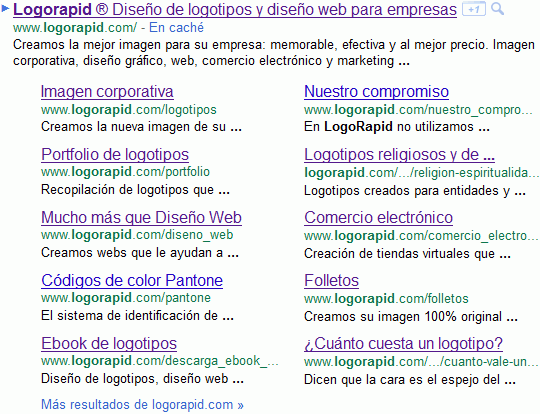 Ejemplo de Google Sitelinks